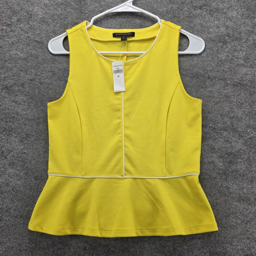 Banana Republic Shirt Womens XS Yellow Peplum Sleeveless Tank Top Blouse Piping